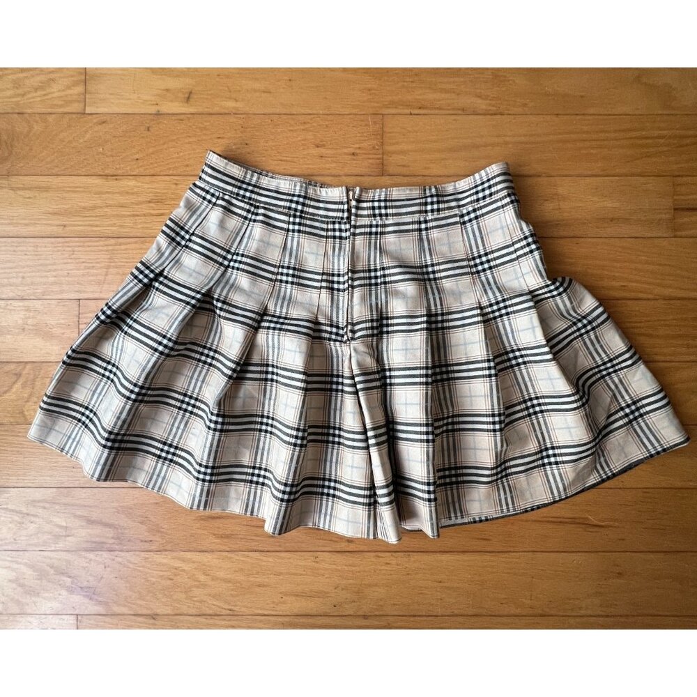 LOVE TREE Women's Large Plaid Check Khaki High Waisted Pleated Tennis Skirt